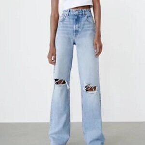 Zara Ripped High-Rise Wide-Legged Jeans – Great Condition